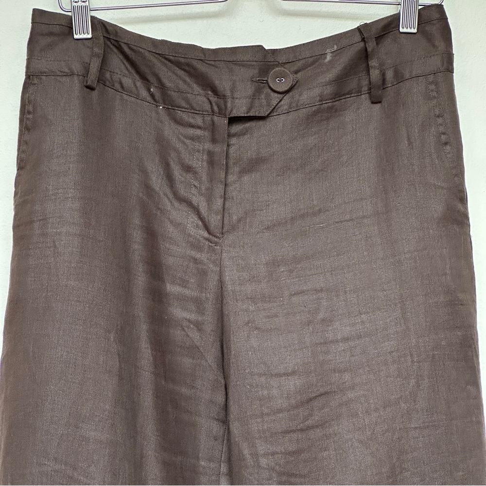 Saint Tropez West Brown 100% Linen Wide Leg Pants Size 6 - Picture 2 of 11